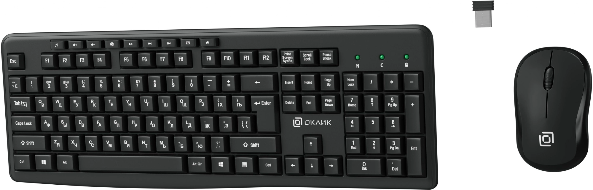 Комплект (клавиатура+мышь) Oklick 225M, USB, беспроводной, черный [1454537]