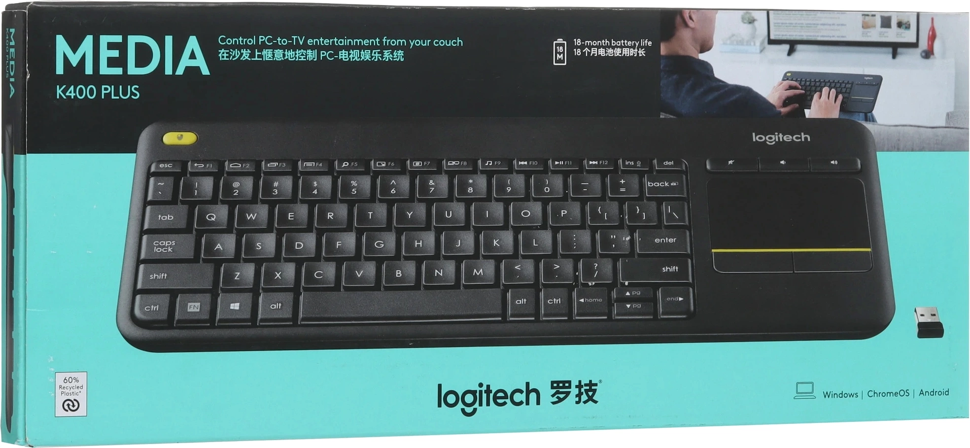 920-007173 Logitech Клавиатура K400 Wireless Touch Plus Keyboard RU/LAT 920-007173 Logitech Клавиатура K400 Wireless Touch Plus Keyboard RU/LAT