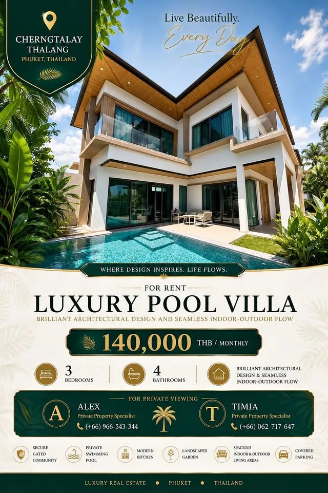 Роскошная вилла с 3 спальнями и 4 ванными, бассейн, недалеко от Blue Tree Phuket