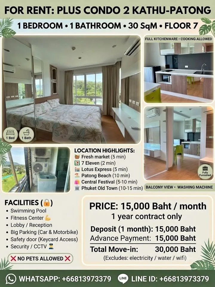 For Rent: 1 Bedroom Apartment at Plus Condo 2 Kathu-Patong