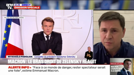 Allocution d'Emmanuel Macron: "Il a très clairement fixé le nouveau rôle de l'Europe et le nouveau partage des influences", estime Mykhaïlo Podoliak, conseiller du président Volodymyr Zelensky