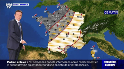 Des pluies sur un large quart Nord-Ouest au cours de ce vendredi, un temps plus sec mais de plus en plus nuageux au Sud et à l'Est