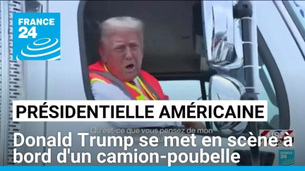 Donald Trump se met en scène à bord d'un camion-poubelle, après une gaffe de Biden • FRANCE 24