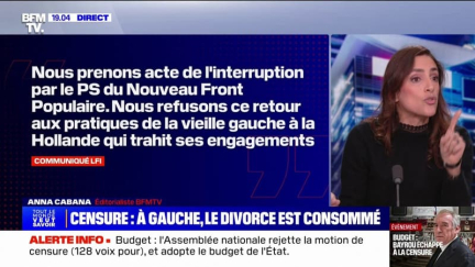 Motion de censure rejetée: "Nous prenons acte de l'interruption par le Parti socialiste du Nouveau Front Populaire", déclare La France Insoumise dans un communiqué