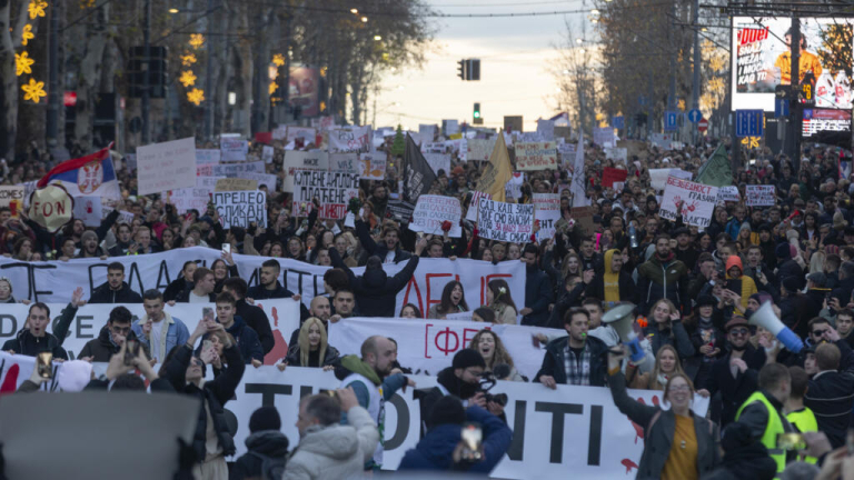 Thousands gather in Belgrade to protest against Serbia’s populist government