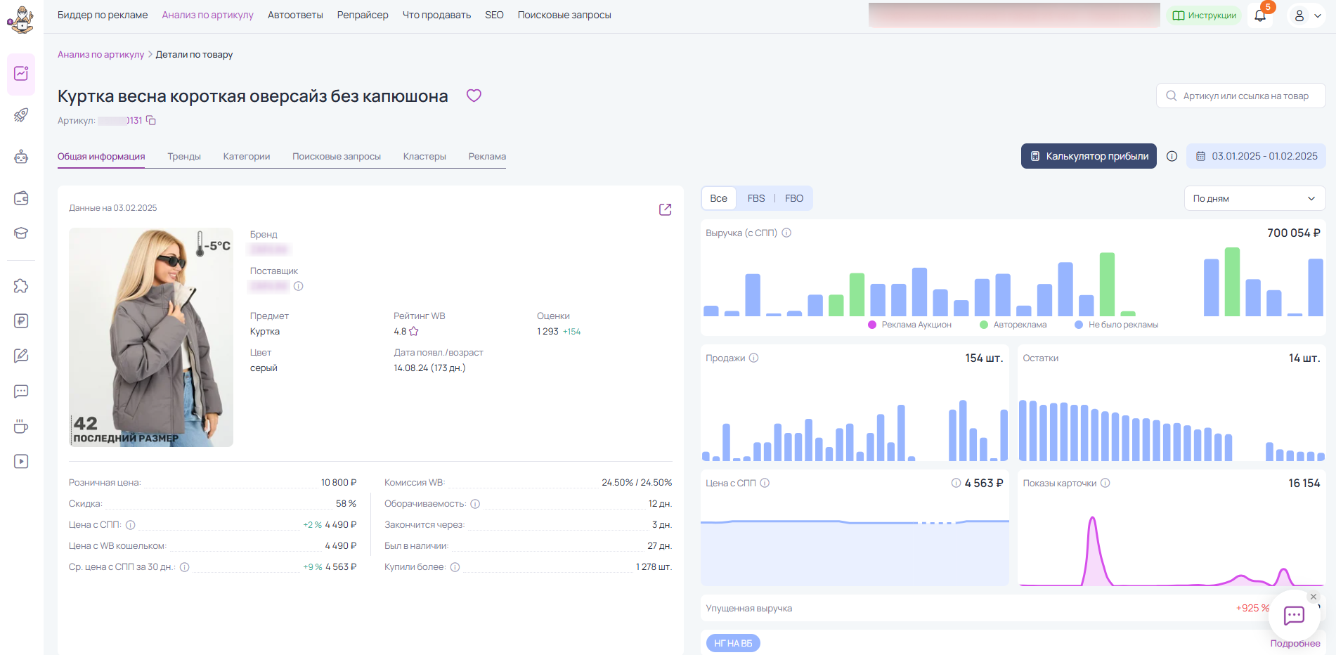 MarketGuru: Аналитика по карточке товара