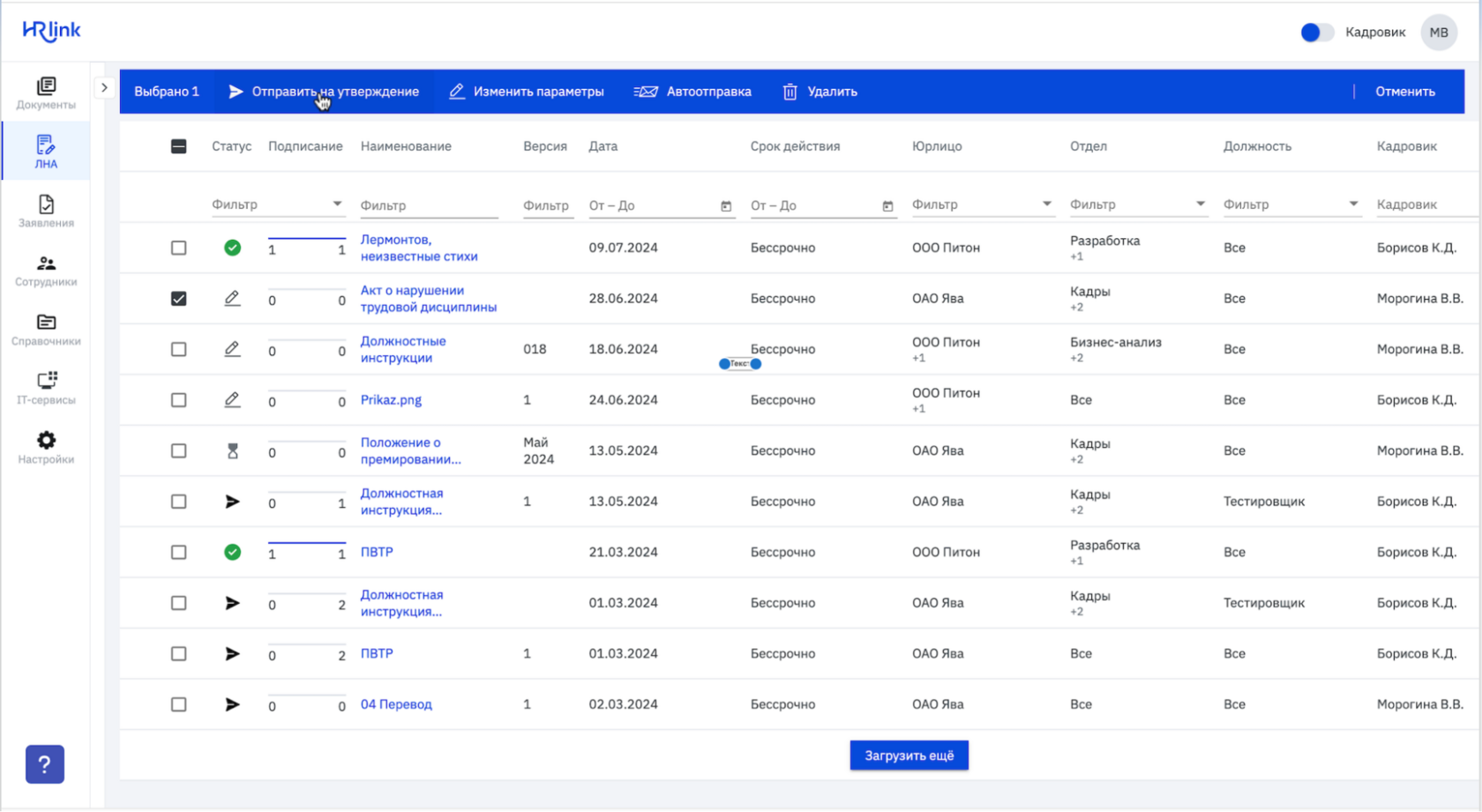 HRlink: Реестр локальных нормативных актов