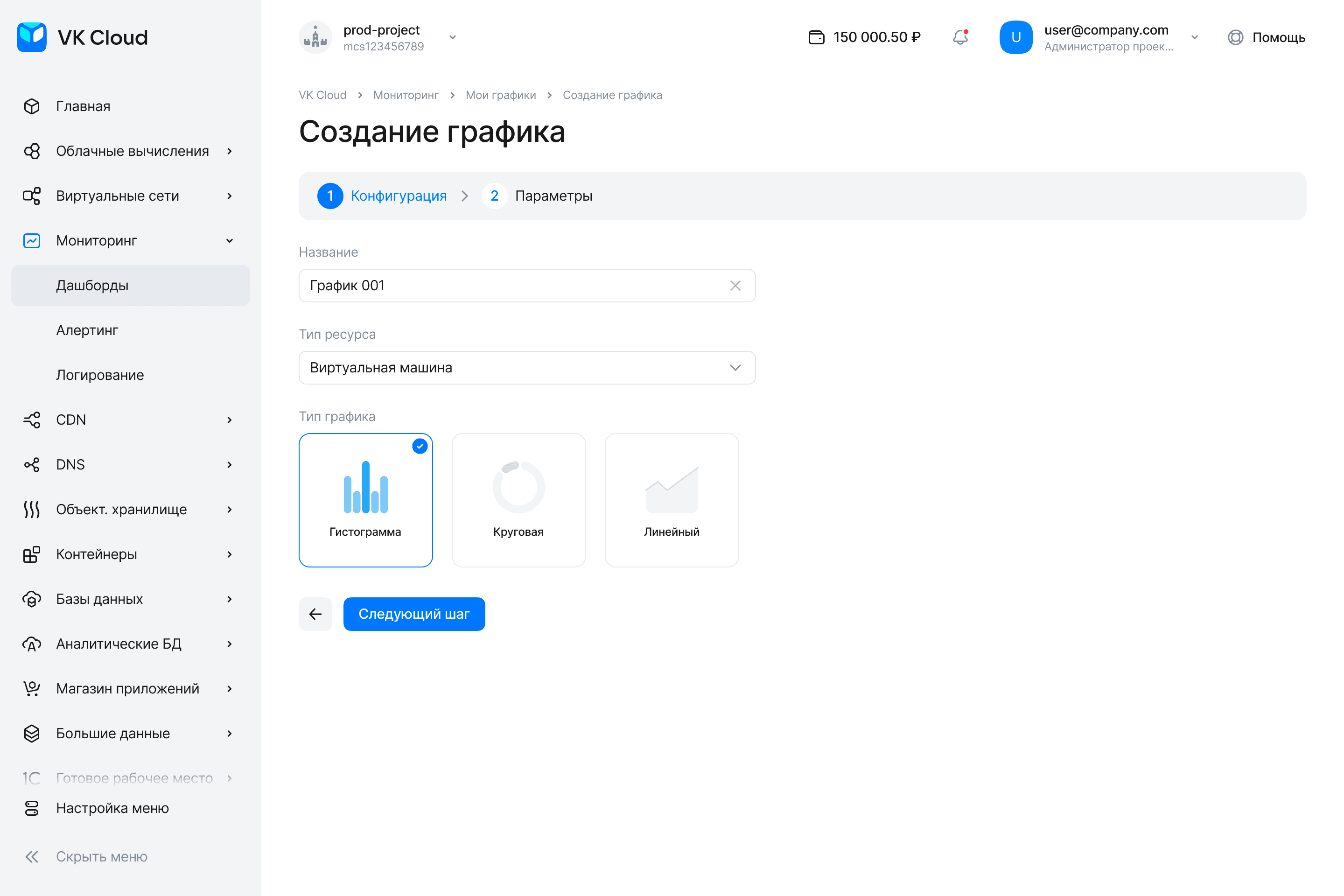 VK Cloud: Создание графика мониторинга
