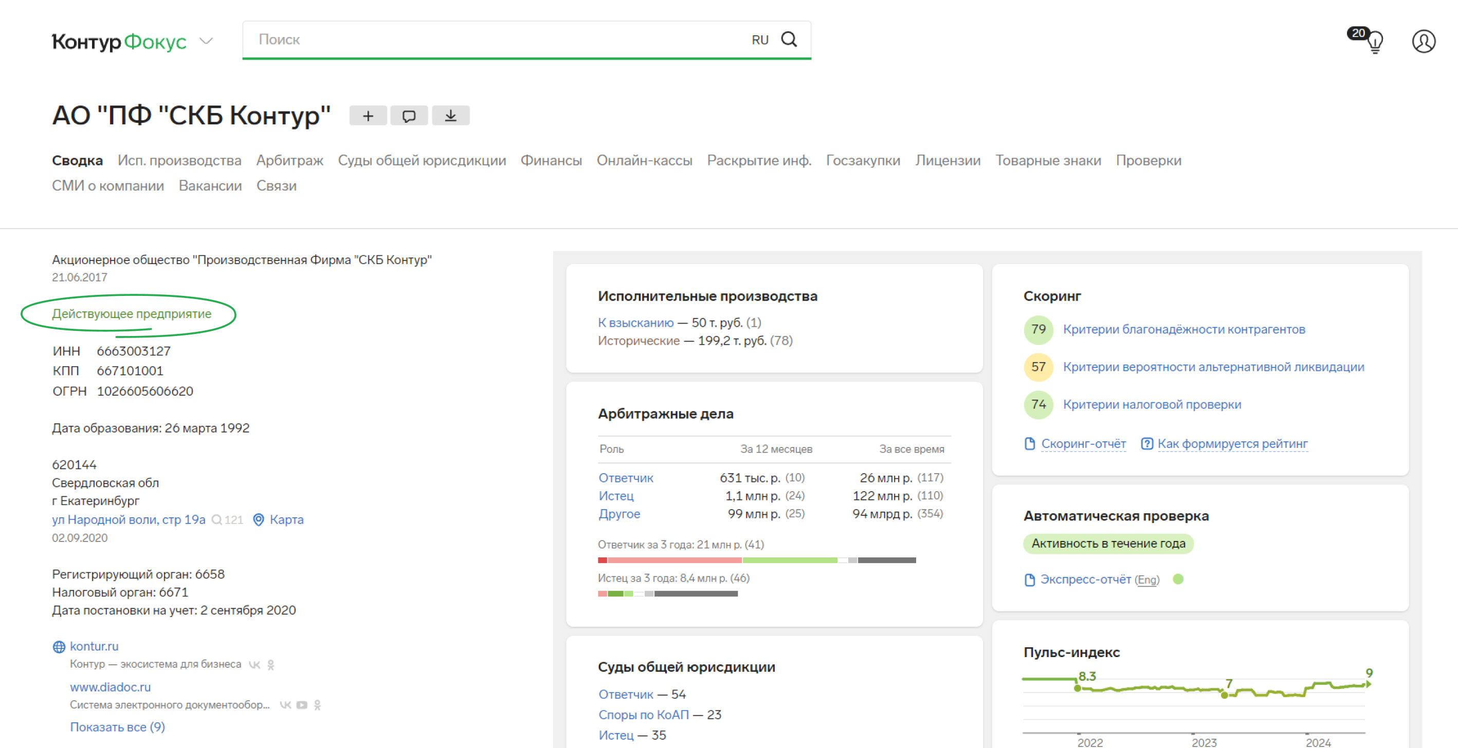 Контур.Фокус: Карточка компании в Контур.Фокус
